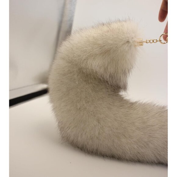 ⚡White Gray Fox Tail Fur Cosplay Toy HOOK Handbag Accessery Fashion Charm - Picture 8 of 9